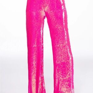 NWT Hot Pink Sequin Wide-Leg Pants